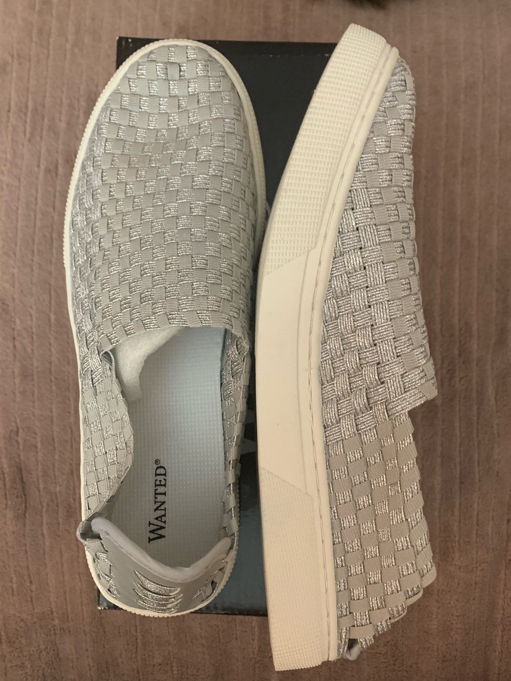 Size 9 women’s WANTED Silver Slip-On Woven Sneakers